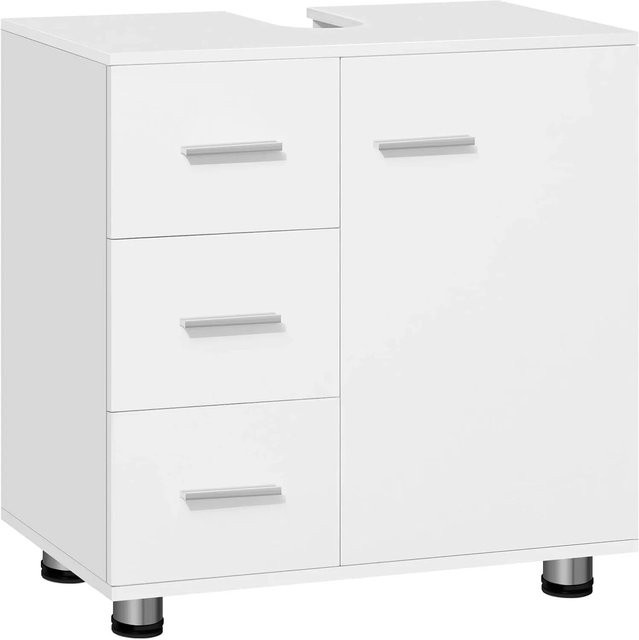 EUGAD Waschbeckenunterschrank für das Badezimmer in Eiche, mit 3 Schubladen und 2 Fächern hinter einer Tür, freistehend, matt - Bild 1