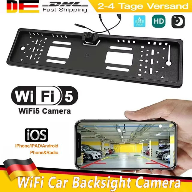 XUDREZ WLAN-Auto-Rückfahrkamera mit 170 Grad Sichtfeld und HD-Nachtsicht in Schwarz für iOS und Android - Bild 1