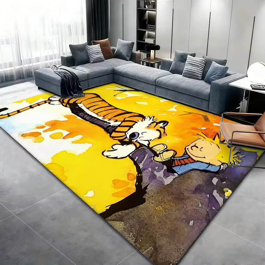 Anime Calvin und Hobbes Bodenmatte aus weichem Flanell in Schwarz, rutschfester Plüschteppich für Wohnzimmer und Innenbereich - Bild 4
