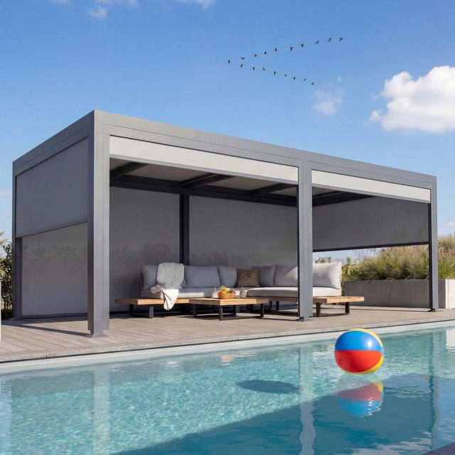 MCW Alu Pergola L41 Lamellen-Pavillon mit 6 Seitenwänden in Anthrazit B/T: 600 x 300 cm, Höhe: 270 cm - Bild 1