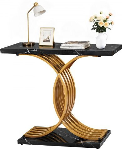 VEVOR Konsolentisch in Gold und Schwarz, moderner rechteckiger Beistelltisch aus MDF und Stahlrohren für Flur, Wohnzimmer oder Foyer, B/T/H: 100 x 30 x 81 cm - Bild 1