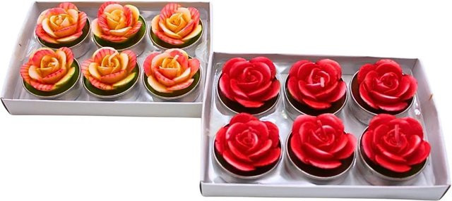 Dekohelden24 12er Set Rosenkerzen Teelichter in Form einer Rose in Gelb und Rosa, B/T/H: 4 x 4 x 4 cm pro Kerze - Bild 1