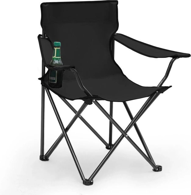 Sunula Campingstuhl Faltstuhl Schwarz mit Getränkehalter und Tasche aus Oxford-Gewebe und Stahlrohr - Bild 1