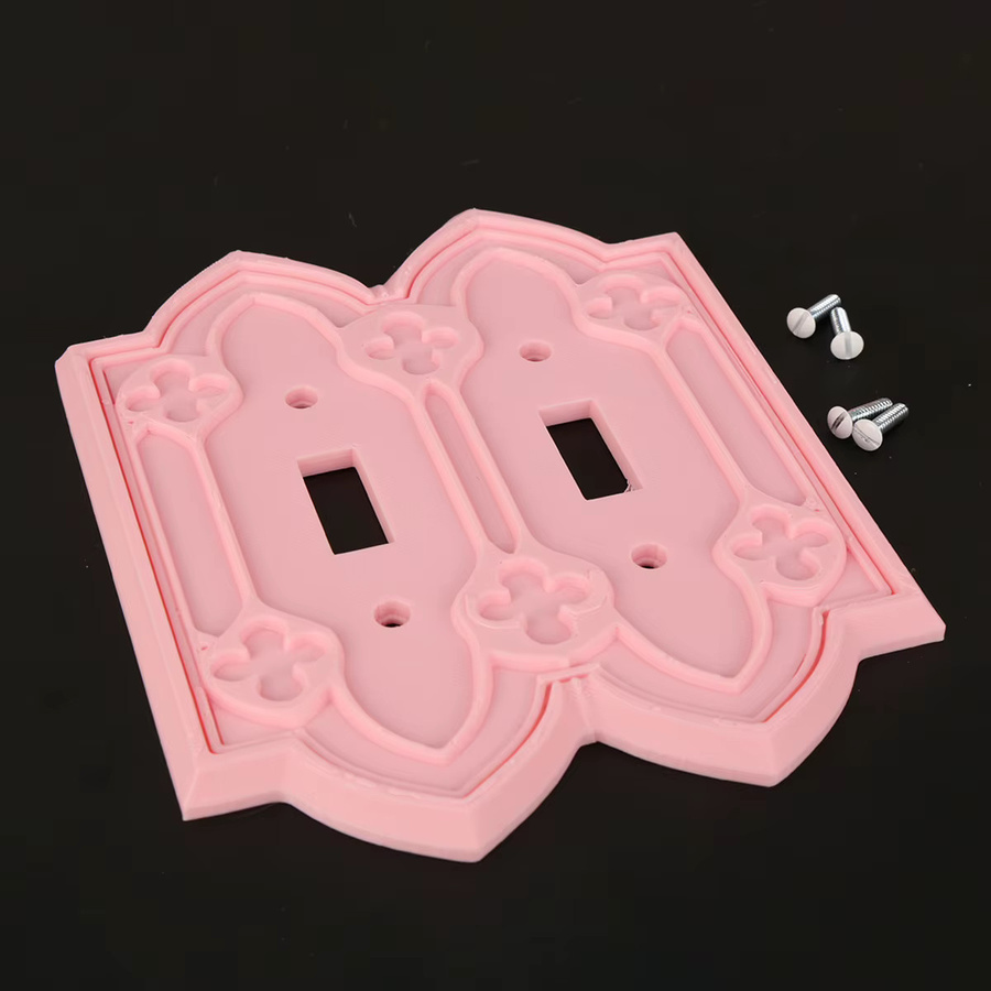 Gothic-Steckdosenkombination mit Doppelschalter und 3D-Schnitzdesign in Macaron Pink und Weiß - Bild 2
