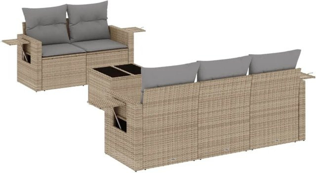 vidaXL 6-teilige Garten-Sofagarnitur aus Poly-Rattan in Beige mit Tisch und Kissen - Bild 1