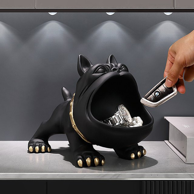 Milsccat Hundestatue Französische Bulldogge als Aufbewahrungsbox für Schlüssel und Schmuck, Keramik, Schwarz, Nordische Tischdekoration - Bild 1