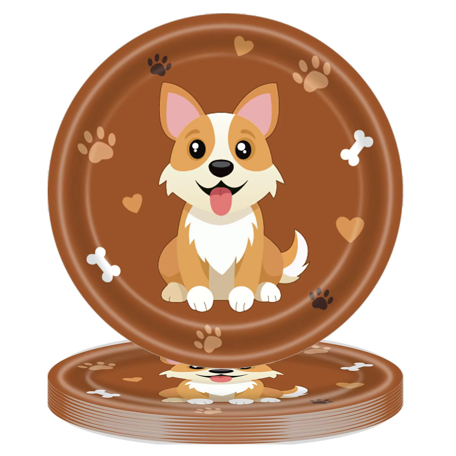 JIATA Einweg Dessertteller mit Hundemotiven Corgi Schnauzer Dalmatiner für die Haustier Geburtstagsparty - Bild 2