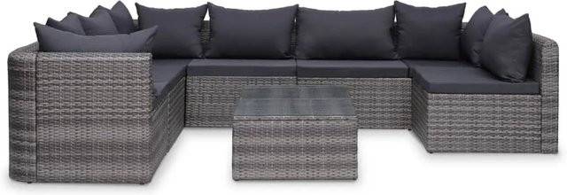 vidaXL 8-tlg Garten-Lounge-Set Modell 3 aus Poly Rattan in Grau mit Auflagen und Couchtisch - Bild 1