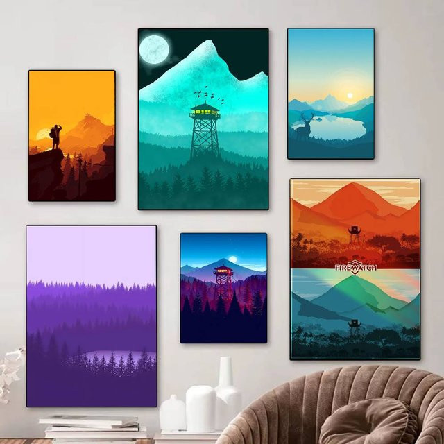 Firewatch Moon Mountain Forest Poster als Wandkunst für deine nordische Heimdekoration - Bild 1