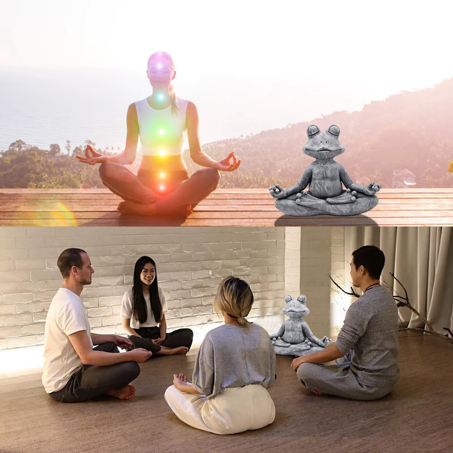Zen Yoga Frosch Figur aus Harz in Grau als Gartenstatue und Deko-Skulptur für Innen und Außen - Bild 5