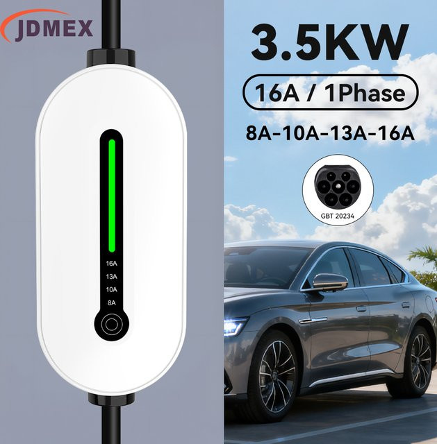 JDMEX GBT EV-Ladegerät Tragbares Elektrofahrzeug-Ladegerät in Weiß mit einstellbarem Strom 8 A bis 16 A, 3,5 kW, 1-Phasen-EVSE-Aufladung - Bild 1