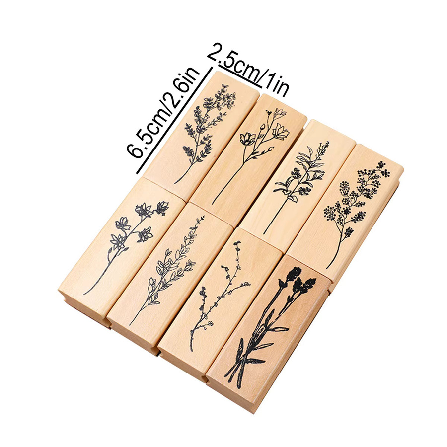 8er Set Holzstempel mit Pflanzen- und Blumenmotiven in Mehrfarben für DIY Scrapbooking, Alben und Grußkarten - Bild 2
