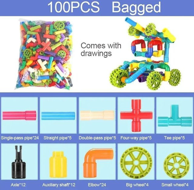 Binchi Outdoor Equipment Kinder Rohrbausteine Spielzeug, Montage Kunststoff Wasserrohr, Pädagogisches Interaktives DIY Spielzeug, blue, ab 3 Jahren - Bild 1