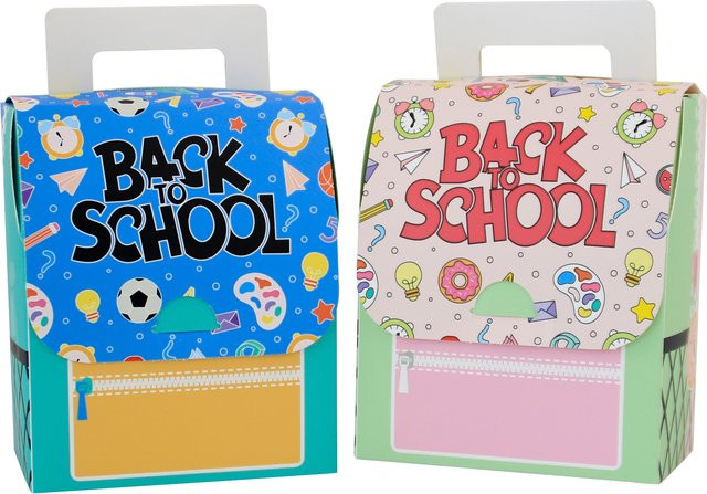 24 Stück Willkommen zurück in der Schule Geschenkboxen in Rucksack-Design, bunt, aus Papier - Bild 1
