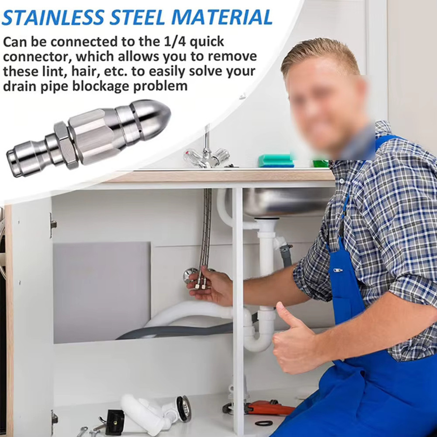 VIBRATITE Abwasserrohrstrahldüse aus Edelstahl mit Multi-Jet-Design und Schnellanschluss in Silber - Bild 2