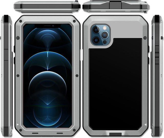 WOGESHISB Armor Heavy Duty Schutzhülle für iPhone in Silber, stoßfeste 360 Metall Tank Outdoor Abdeckung - Bild 1