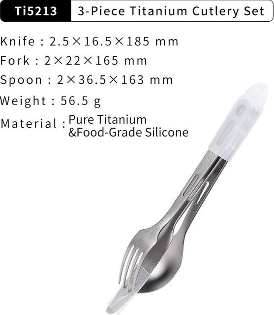 Keith Ti5312 Besteckset aus Titan in Silber bestehend aus Messer, Gabel und Löffel für Outdoor und Camping - Bild 1