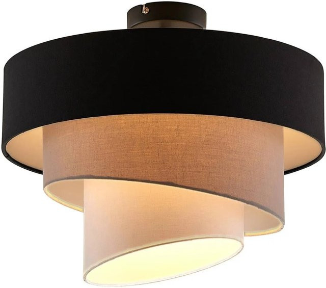 Lindby Deckenlampe Coria Modern Schwarz aus Textil 1-flammig E27, Durchmesser: 40 cm, Höhe: 15 cm - Bild 1