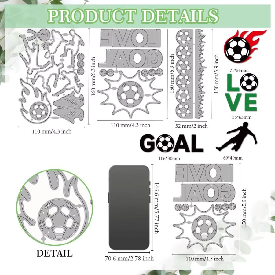 Metall-Stanzform Fußballspieler mit Medaille und Sport-Motiven für Scrapbooking und Prägung - Bild 2