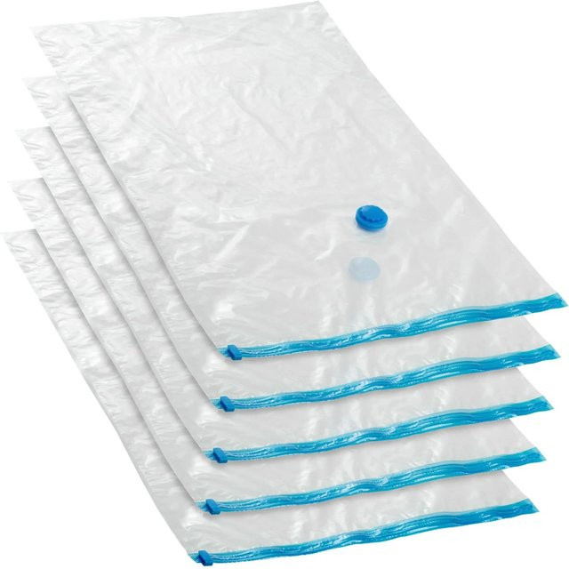 Tectake 5er Set Vakuumbeutel mit Ein- und Auslassventil und zahnlosem Druckverschluss, Transparent, B: 60 cm, H: 95 cm, T: 1 cm - Bild 1