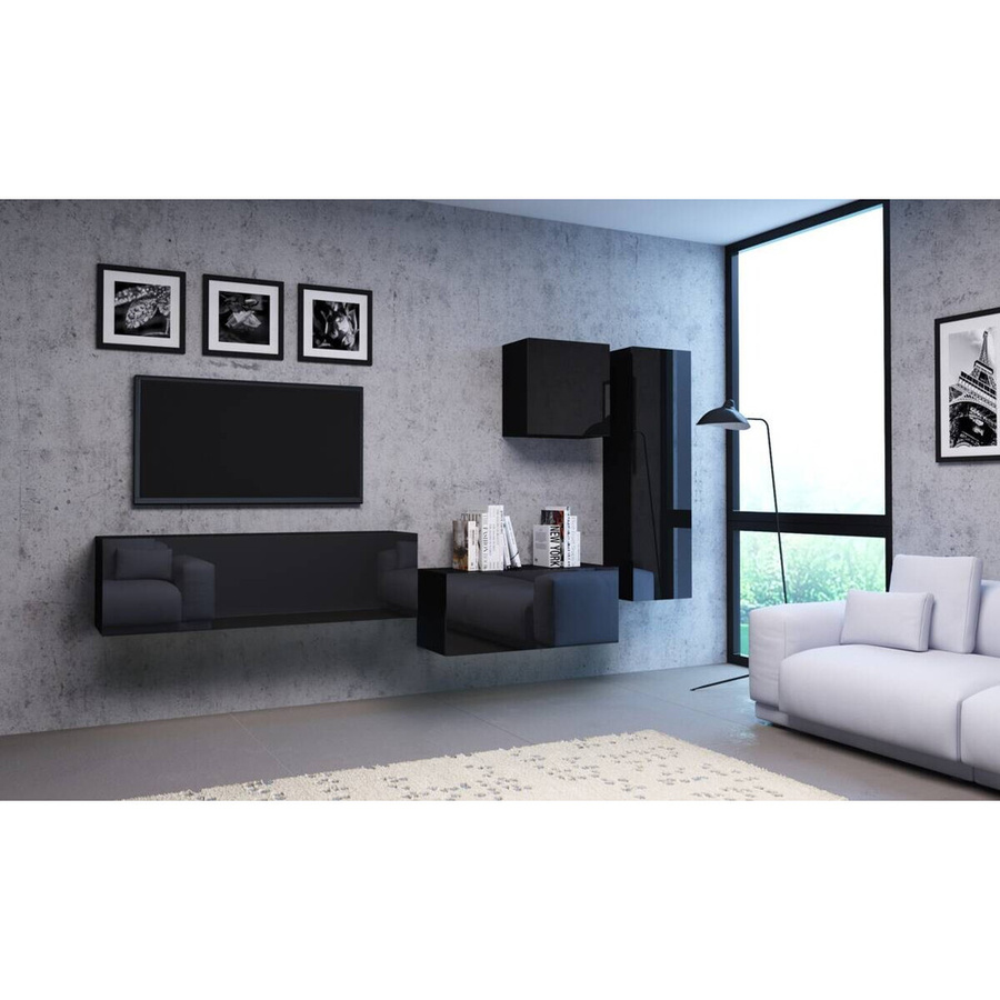 Modernes TV-Lowboard WIPMEB in Schwarz Glanz mit Soft-Close-Schubladen, B/H/T: 140 x 40 x 38 cm - Bild 2