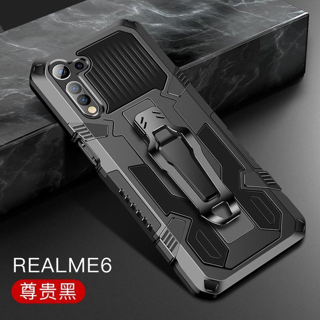 Stoßfeste Panzer Hülle für OPPO Realme 6 und Realme 6i mit Gürtelclip Holster in Schwarz - Bild 1