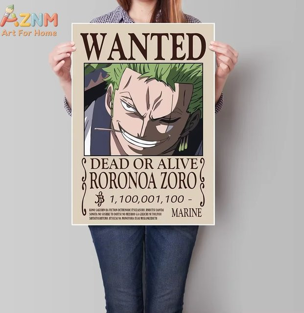 AZNM One Piece Roronoa Zoro Wanted Bounty Poster als rahmenlose Leinwand-Wandkunst in Multicolour - Bild 1