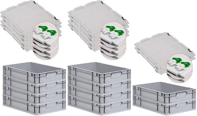 PROREGAL Spar Set 10x Eurobox Nextgen Economy mit Scharnierdeckel und grünen Schiebeschnappverschlüssen, Grau/Grün, H x B x T: 12 x 40 x 60 cm - Bild 1