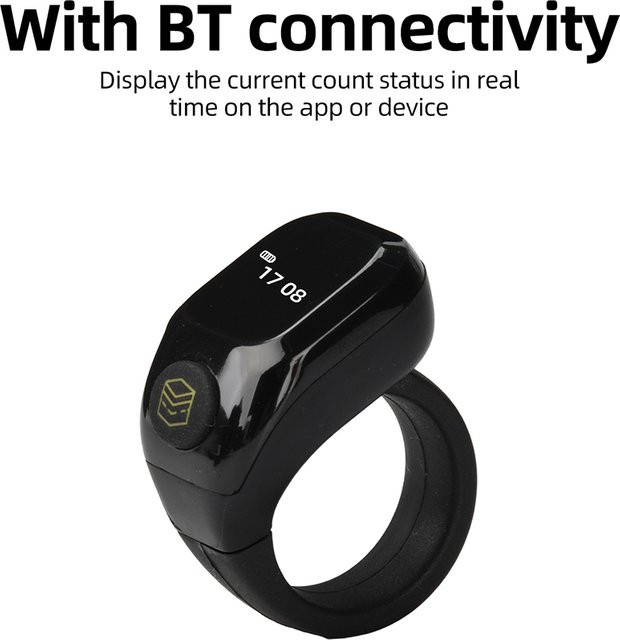 Gaqqee Drei-in-eins Bluetooth-APP-Ringzähler mit OLED-Display und Ringhalter in Schwarz - Bild 1