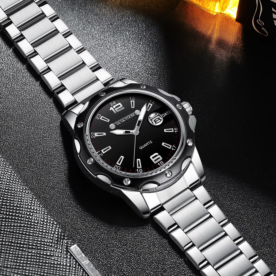 VA VA VOOM Armbanduhr Edelstahl, Quarz, 43 mm, Schwarz, Herren - Bild 2