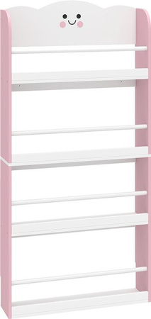 AIYAPLAY Bücherregal für Kinder mit 4 Etagen, Wandmontiertes Montessori Spielzeugregal im Zuckerwatte-Design, Rosa/Weiß, B: 60 cm, T: 15 cm, H: 120 cm
