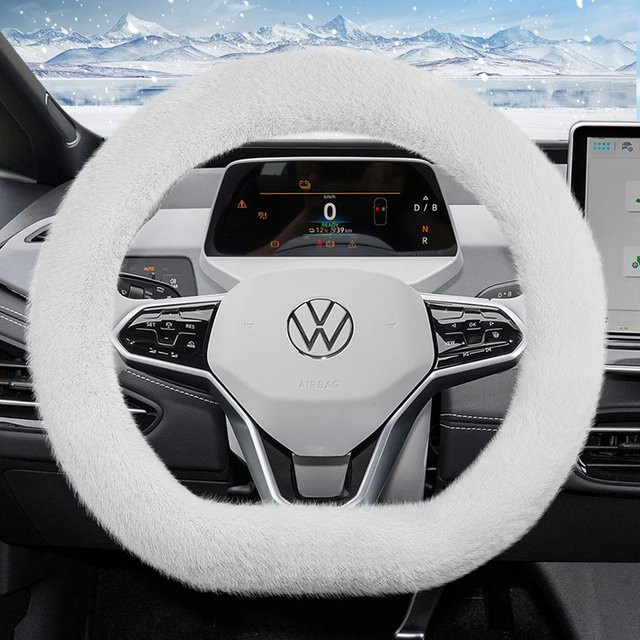 Hocasen Plüsch-Lenkradbezug für Volkswagen in Weiß, rutschfeste Schutzhülle für Herbst und Winter - Bild 1