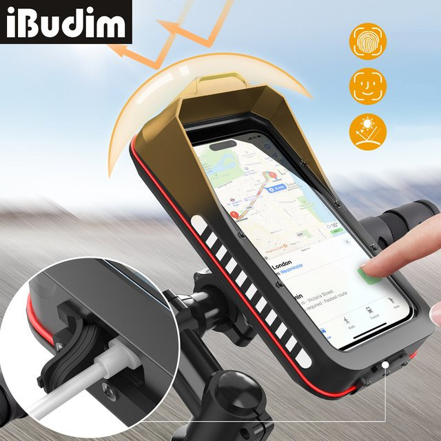 iBudim Wasserdichter Handyhalter für Motorrad und Fahrrad mit Schnellverschluss in Schwarz für Geräte von 4,7 bis 7,0 Zoll - Bild 1