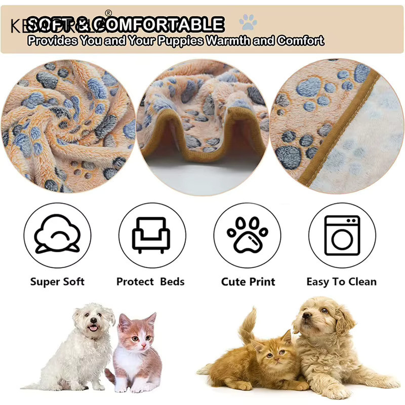 KEMORELA Hundebettmatte als weiche und flauschige Haustierdecke mit Pfoten- und Elefanten-Muster in Braun - Bild 3