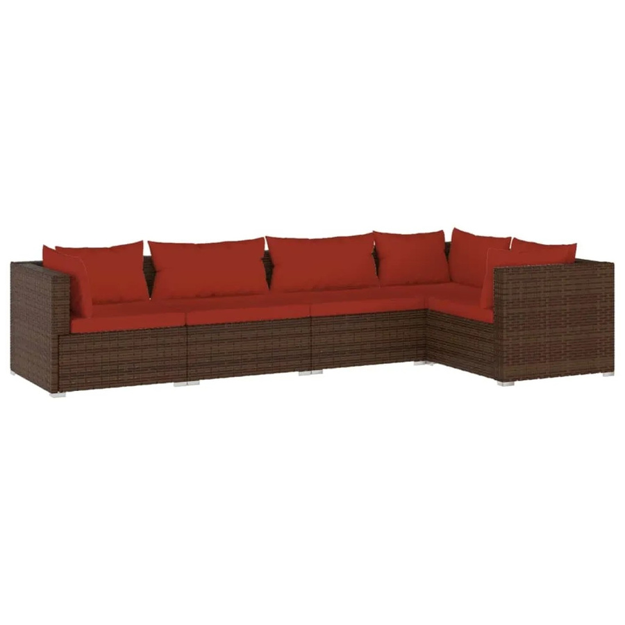 vidaXL 5-tlg Garten-Lounge-Set L-Form aus Poly Rattan in Braun mit Kissen und Metallgestell - Bild 2