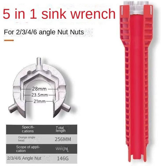 Multifunktionaler 8 in 1 Wasserhahn Schlüssel aus Stahl in Rot für Sanitär-Reparaturen und Warmwasserbereiter - Bild 1