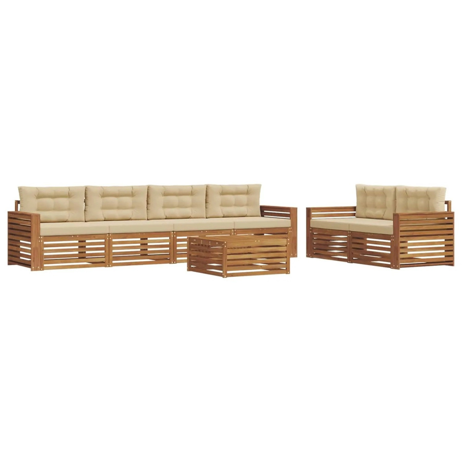 vidaXL Outdoor-Sofagarnitur 7-teilig aus massivem Akazienholz mit Kissen in Natur und Beige - Bild 2