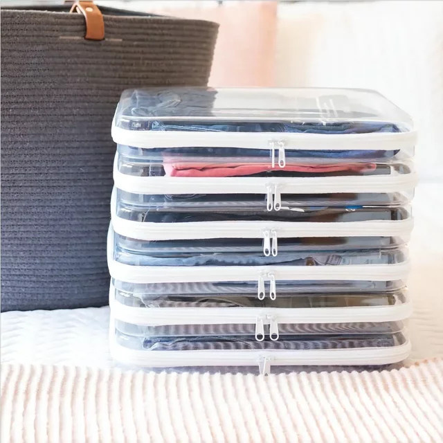 Stapelbare transparente Aufbewahrungstaschen aus Kunststoff mit Reißverschluss in Weiß für Spielzeug, Kosmetik oder Federmäppchen - Bild 1