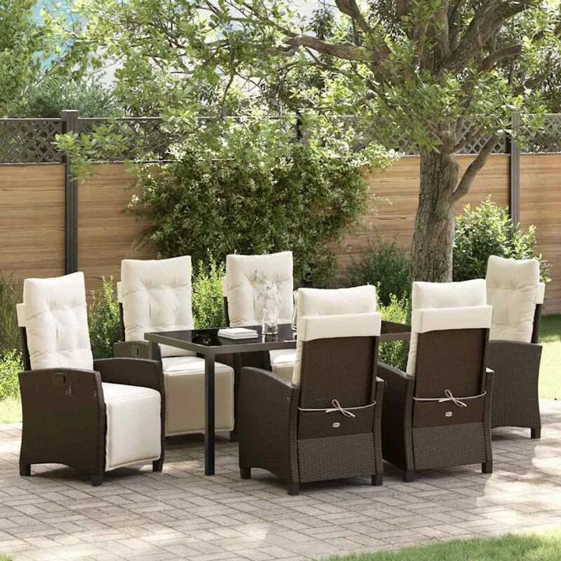 Vidaxl Gartenmöbel-Set aus Polyrattan und Stahl, 7-teilige Essgruppe in Braun, modern und minimalistisch - Bild 1