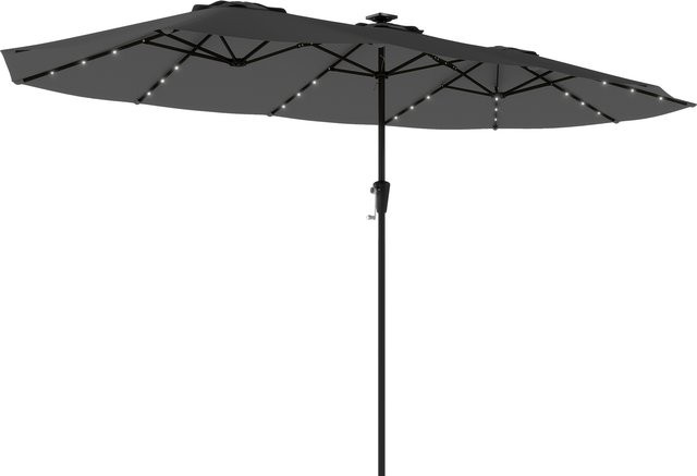 Outsunny Doppelschirm mit 36 Solar-LEDs in Dunkelgrau, B/T: 4 x 2 m, Terrassenschirm mit Kurbel und UPF50+ Schutz - Bild 1