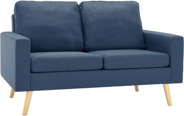 vidaXL 2-teilige Sofagarnitur Modell 3 aus Stoff in Blau mit Sessel und 2-Sitzer-Sofa sowie Massivholzrahmen - Bild 1