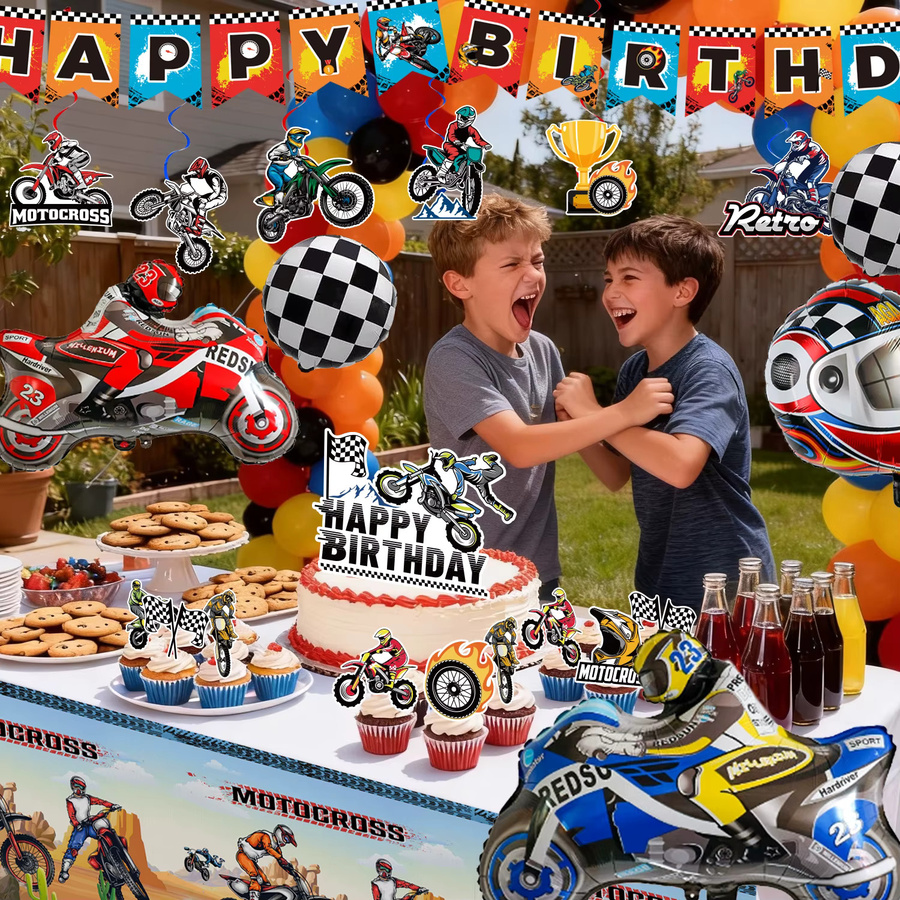 Potdemiel Motocross Geburtstag Party Dekorationsset mit 102 Teilen, Motocross Party Zubehör für Kinder in Mehrfarbig - Bild 3