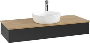 V&B Waschtischunterschrank Antao ohne Frontstruktur, Eiche Honig, Blau lackiert, B/T/H: 120 x 50 x 19 cm - Bild 1