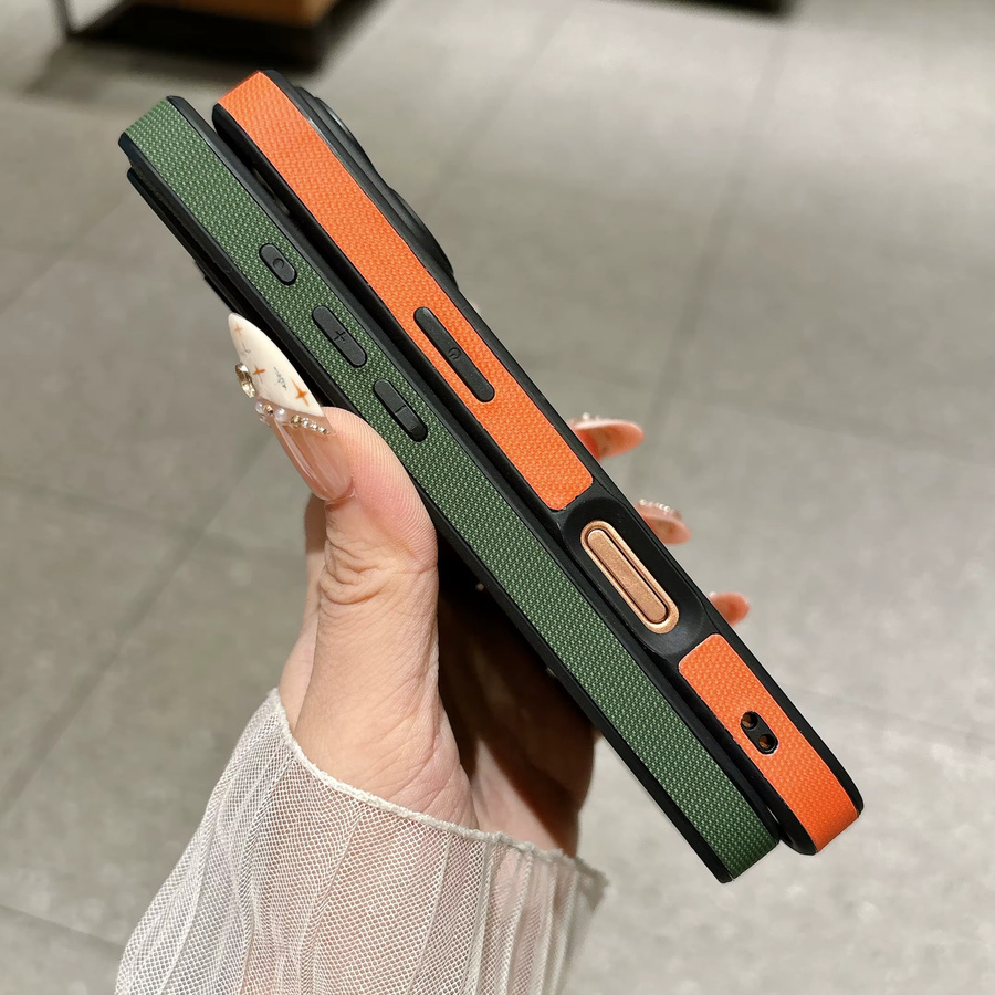 Apple Gewebte Hülle für iPhone 17 16 15 14 13 Pro Max Plus mit großem Fenster-Schutzcover in Braun und Orange - Bild 1