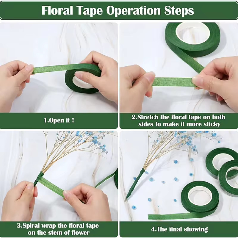 Selbstklebendes Geschenkpapierband in Grün für Blumensträuße und Hochzeitsdekoration, 20 Yards - Bild 2