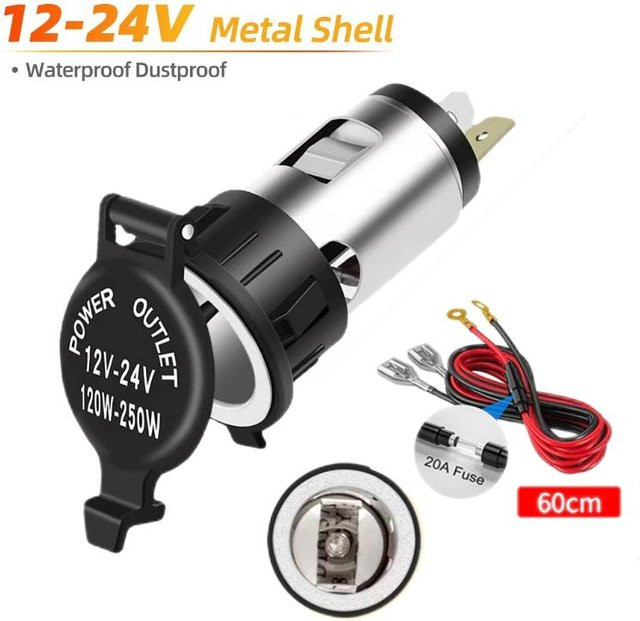 YJMP Auto-Motor-Feuerzeug-Ladegerät mit 120 W und Steckdose in Schwarz für Auto, Motorrad, LKW und Boote (12 V-24 V) - Bild 1