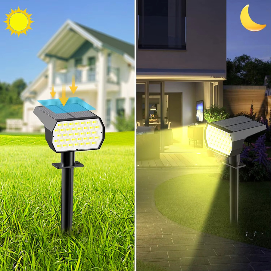 Swiatla 2-in-1 Solar-Landschaftsstrahler mit 74 LEDs, RGB-Farben, IP65 wasserdicht, Schwarz - Bild 3