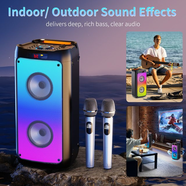FanFun T10-T Karaoke-Maschine mit 2 kabellosen Mikrofonen und Bluetooth-Lautsprecher als tragbares Party-PA-System - Bild 1