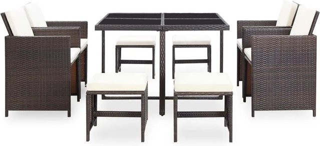 vidaXL 9-tlg Garten-Essgruppe aus Poly Rattan in Braun mit Glastisch und Auflagen Modell 6 - Bild 1