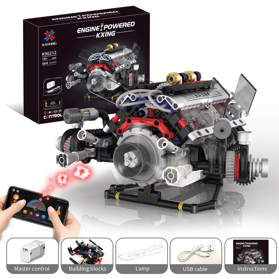 wishiot V8-Motormodell MOC-Bausteine, Montagebausatz, ab 14 Jahren - Bild 3